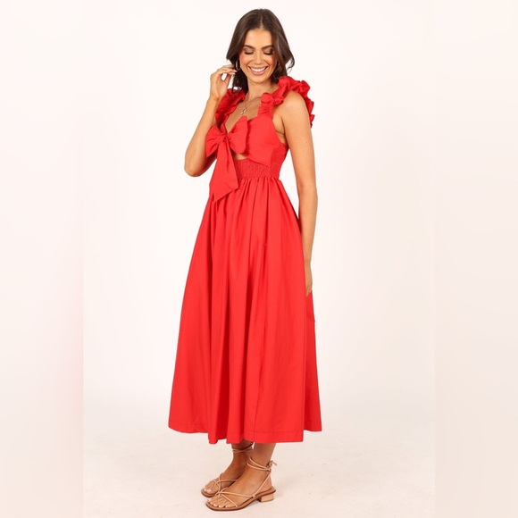 Petal & pup reversible bow tie ruffle strap maxi dress nwot - Picture 1 of 9